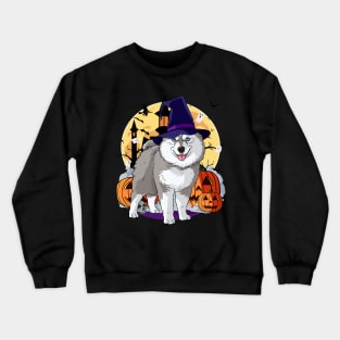 Pomsky Happy Halloween Witch Pumpkin Crewneck Sweatshirt